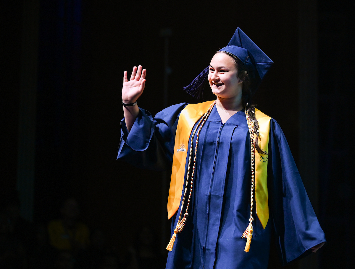 University High students participate in a graduation ceremony Friday, May 9, 2025 in the Fine Arts Center.