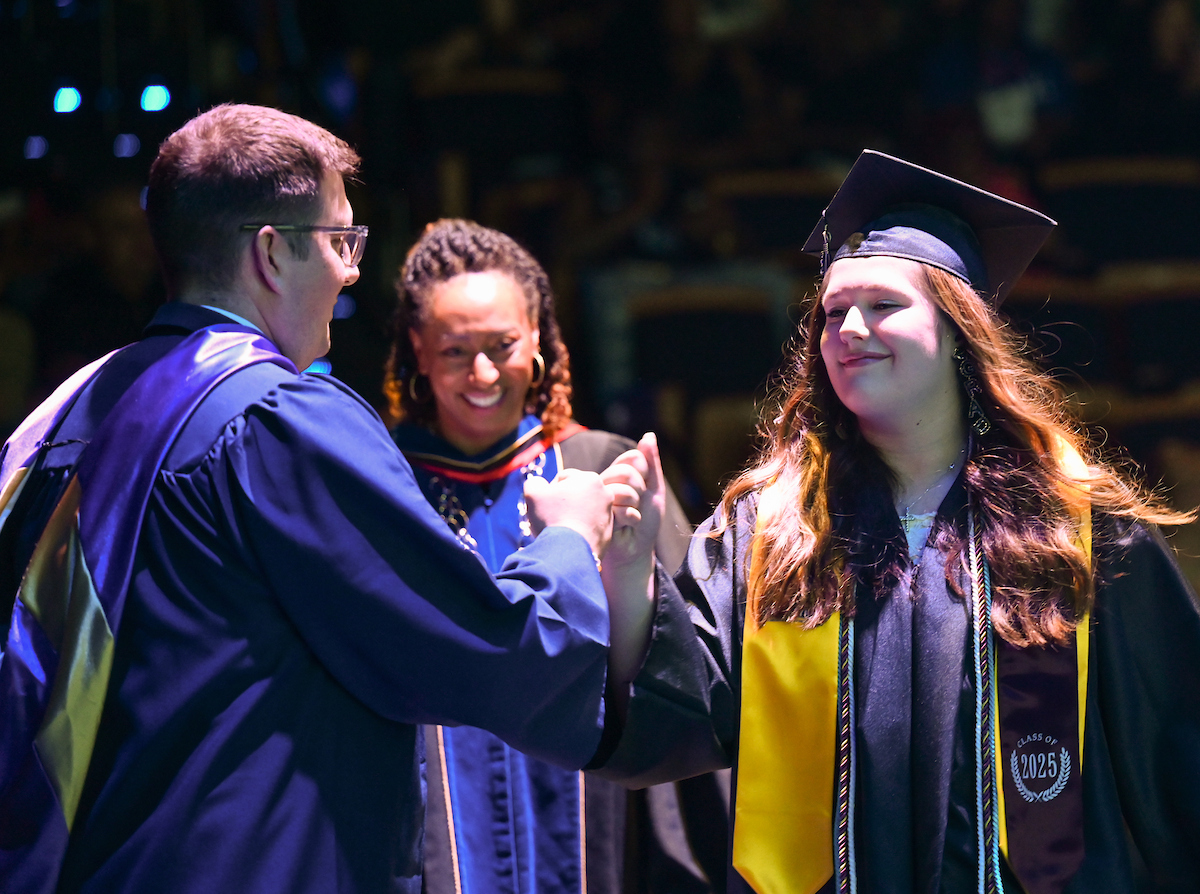 University High students participate in a graduation ceremony Friday, May 9, 2025 in the Fine Arts Center.