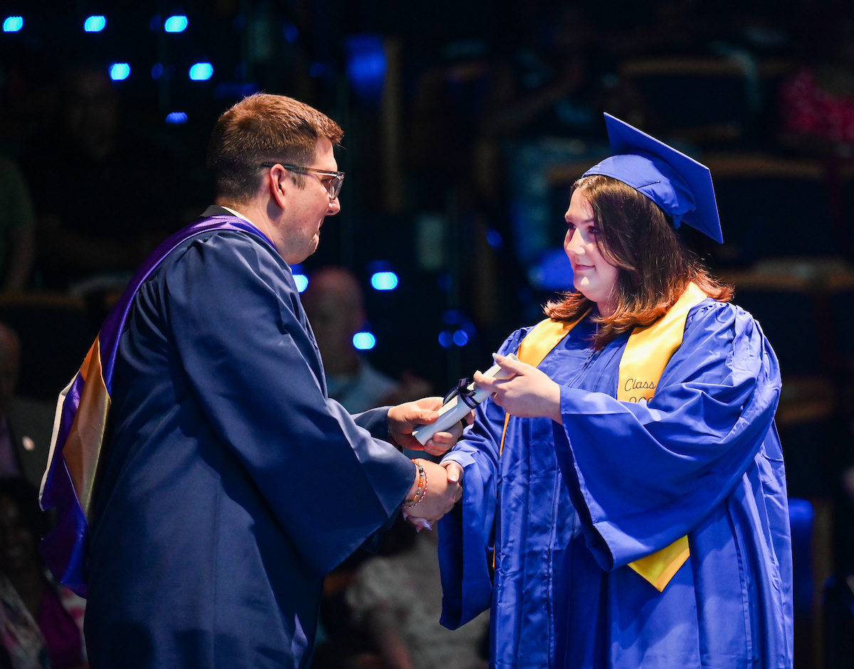 University High students participate in a graduation ceremony Friday, May 9, 2025 in the Fine Arts Center.