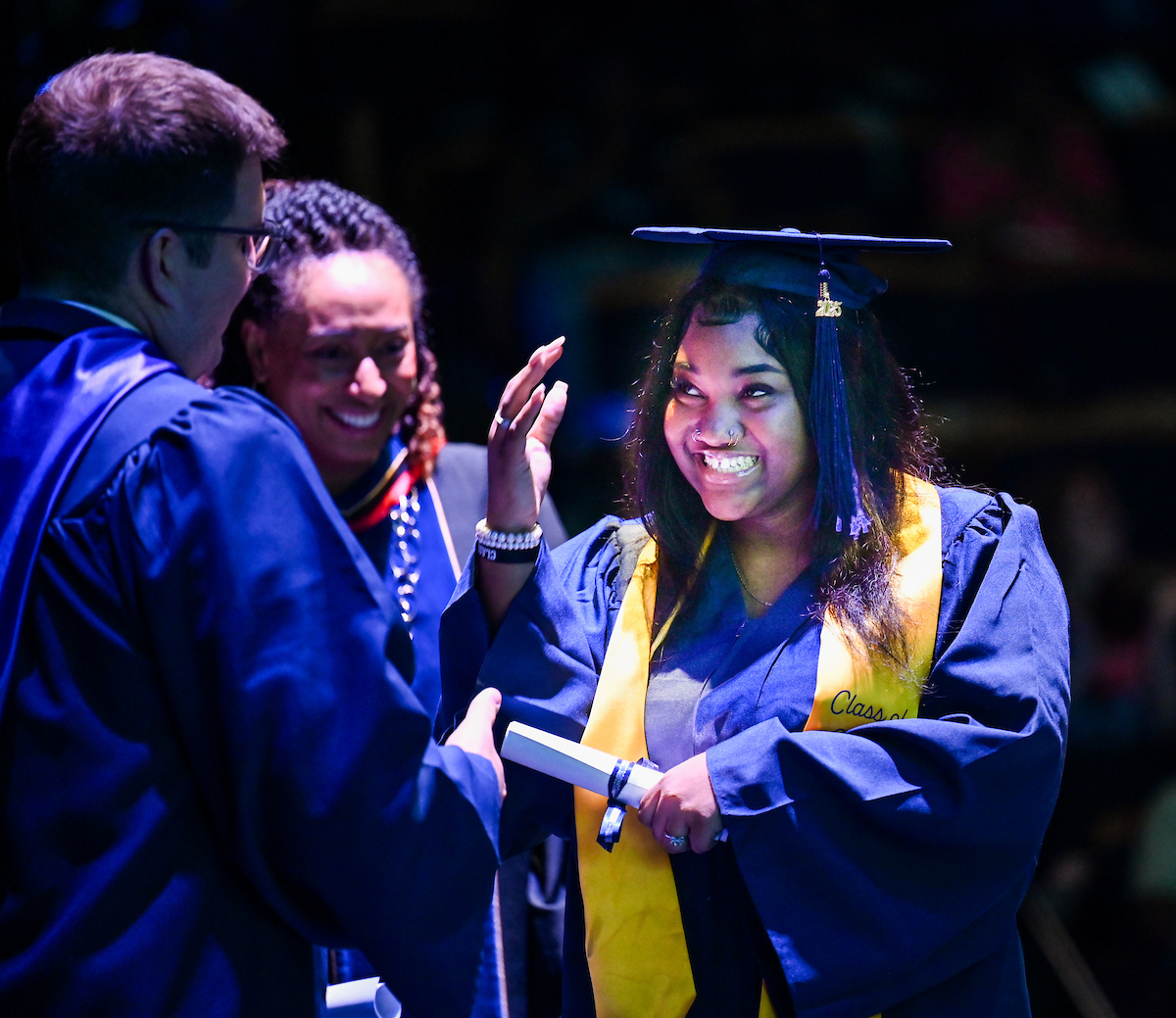 University High students participate in a graduation ceremony Friday, May 9, 2025 in the Fine Arts Center.