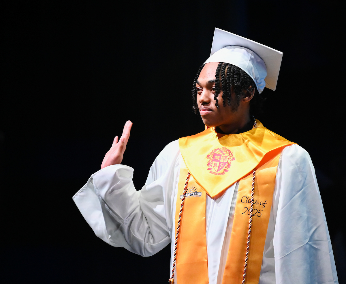 University High students participate in a graduation ceremony Friday, May 9, 2025 in the Fine Arts Center.