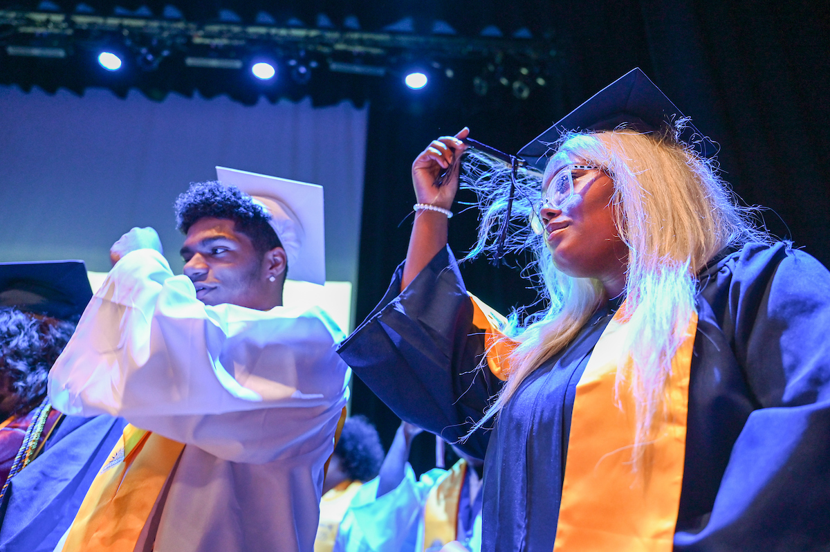 University High students participate in a graduation ceremony Friday, May 9, 2025 in the Fine Arts Center.
