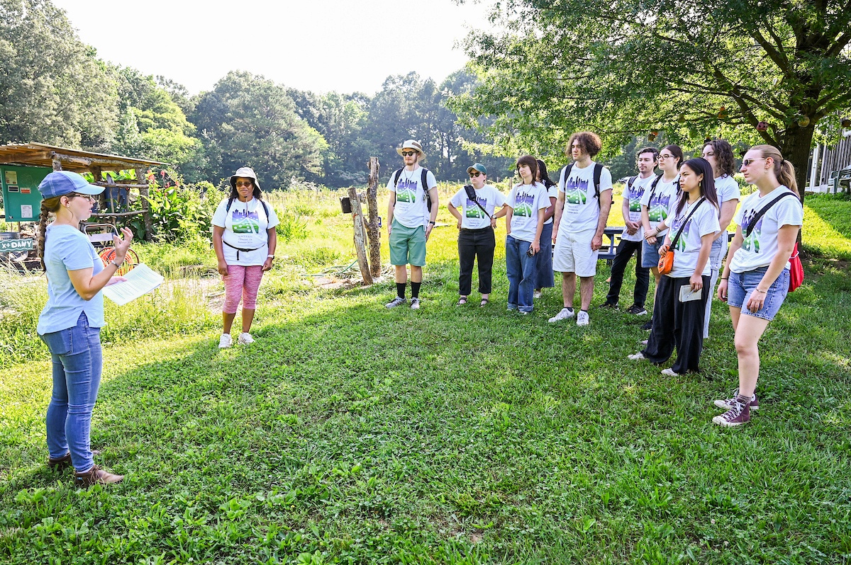 Dr. DeAnna Beasley (second from left) and members of the SERGUS REU visit Crabtree Farms on Friday, June 6. Photo by Angela Foster.