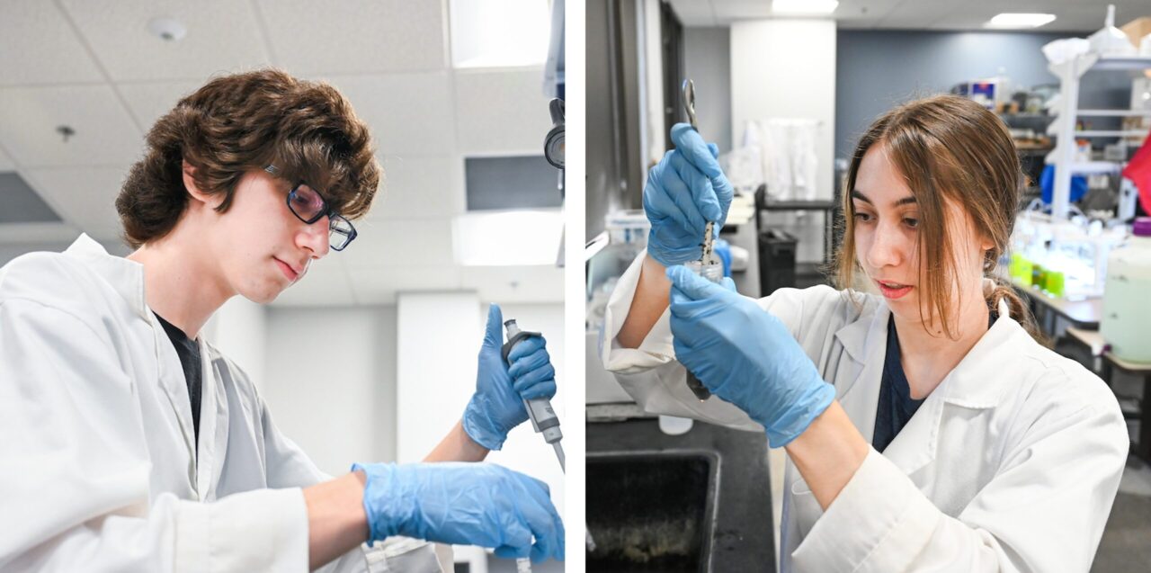 Sebastian Jimenez and Jasmine Castellano working in Dr. Francesca Leasi's lab in Holt Hall. Photos by Angela Foster.