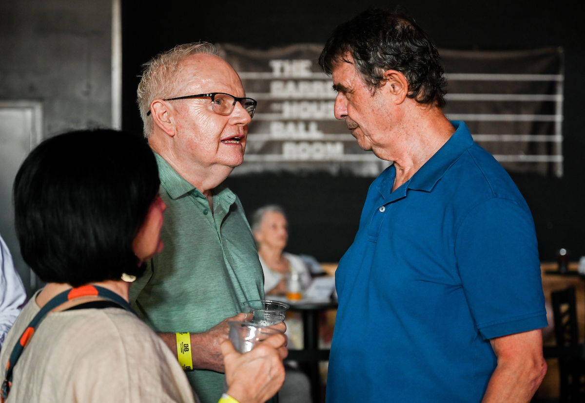 People attend a WUTC fundraiser Sunday, June 22, 2025 at Barrelhouse Ballroom to honor Richard Windham, who is retiring after 40 years.