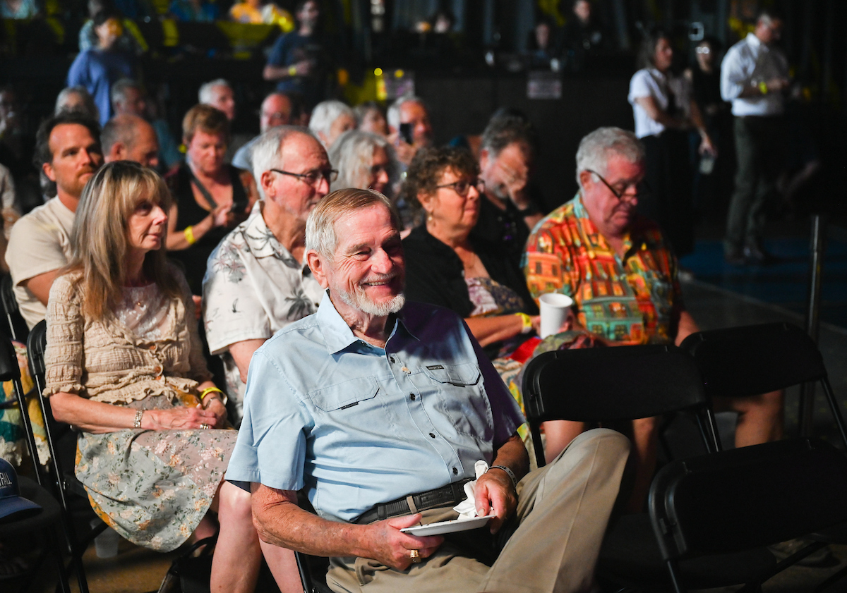 People attend a WUTC fundraiser Sunday, June 22, 2025 at Barrelhouse Ballroom to honor Richard Windham, who is retiring after 40 years.