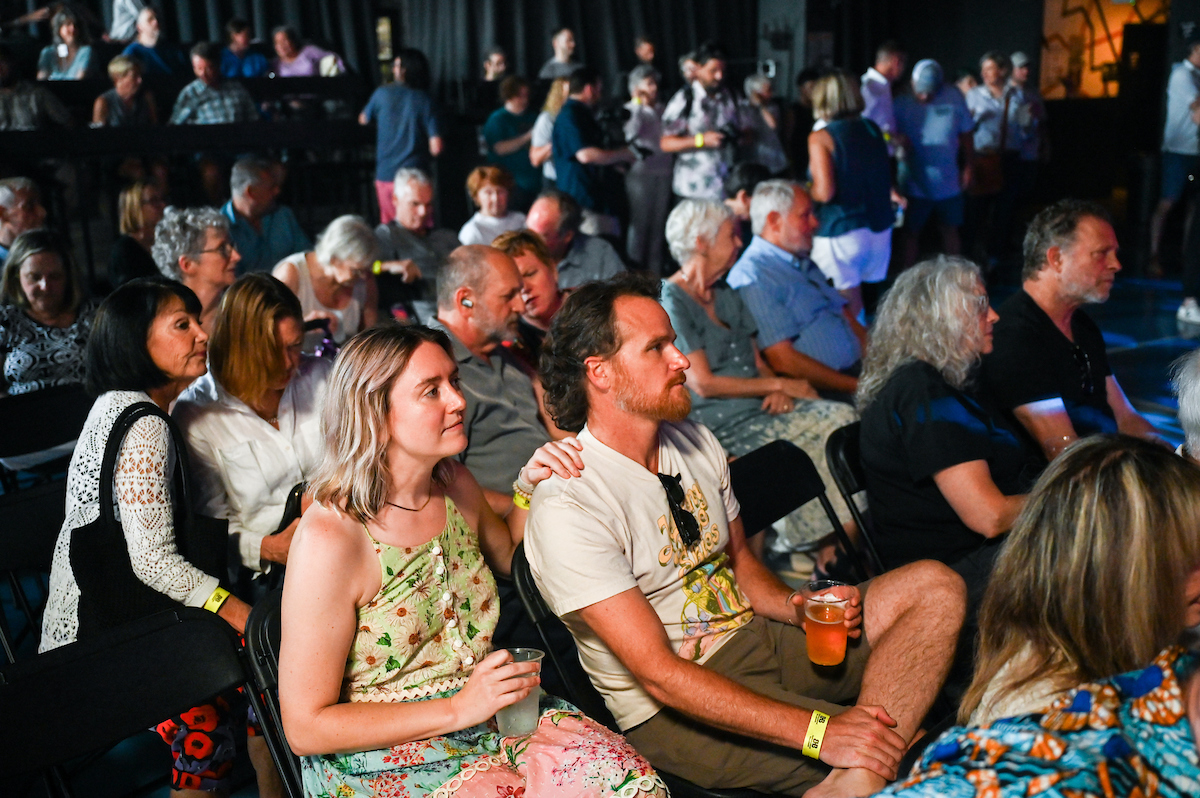 People attend a WUTC fundraiser Sunday, June 22, 2025 at Barrelhouse Ballroom to honor Richard Windham, who is retiring after 40 years.