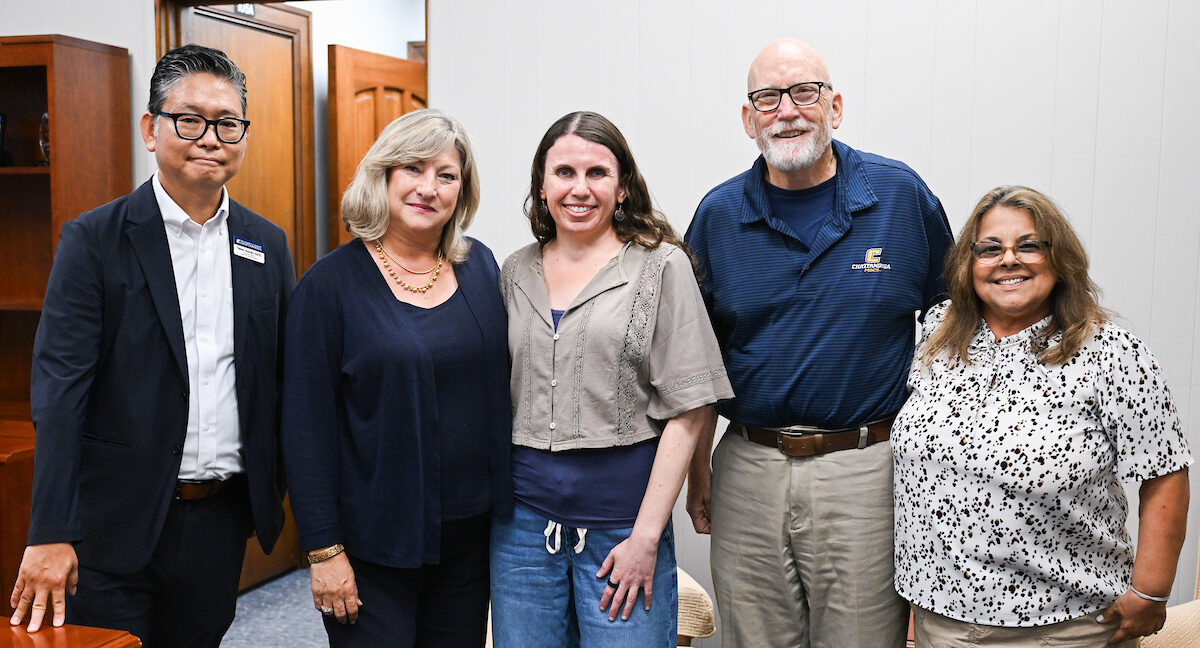 From left: Dr. Takeo Suzuki, Chancellor Lori Bruce, Laura Livermore, Provost Jerold Hale and Eunice Davis (photo by Angela Foster)