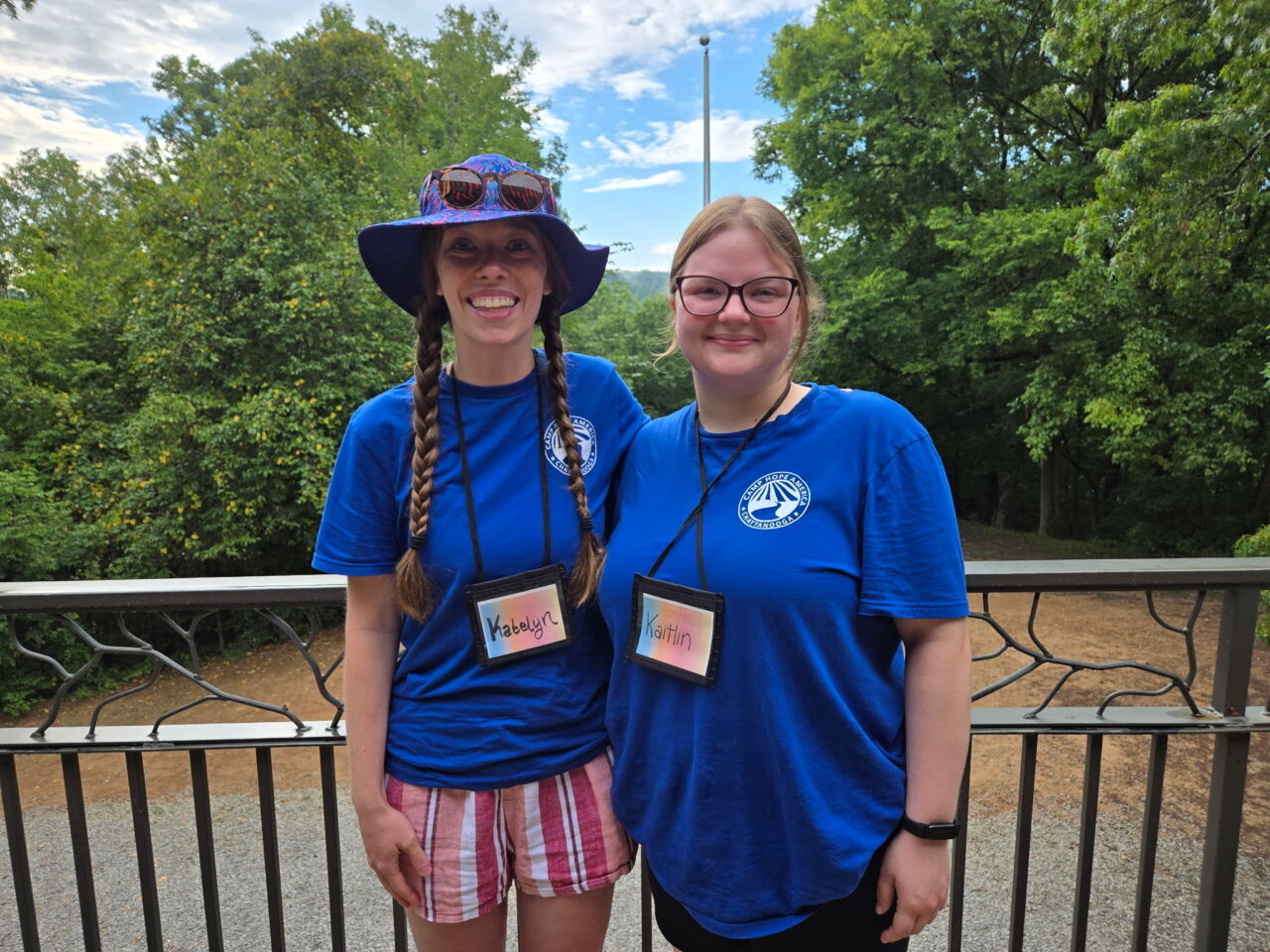 UTC Assistant Professor Katelyn Hancock and graduate student Kaitlin Brown stand at Camp HOPE America Chattanooga.