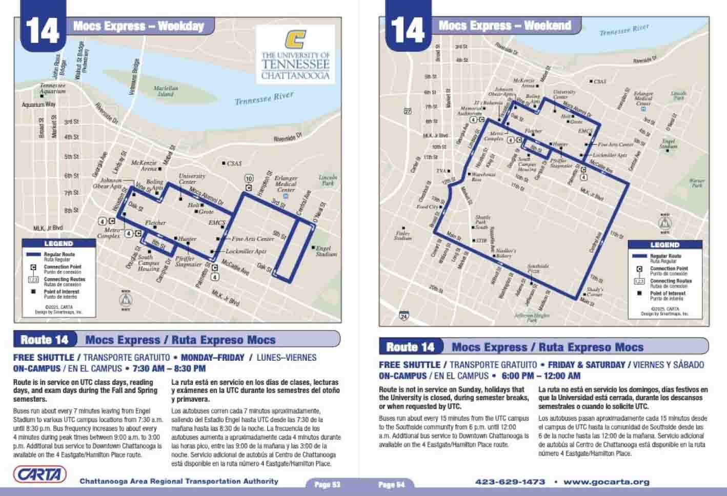 Mocs Express weekday and weekend routes.