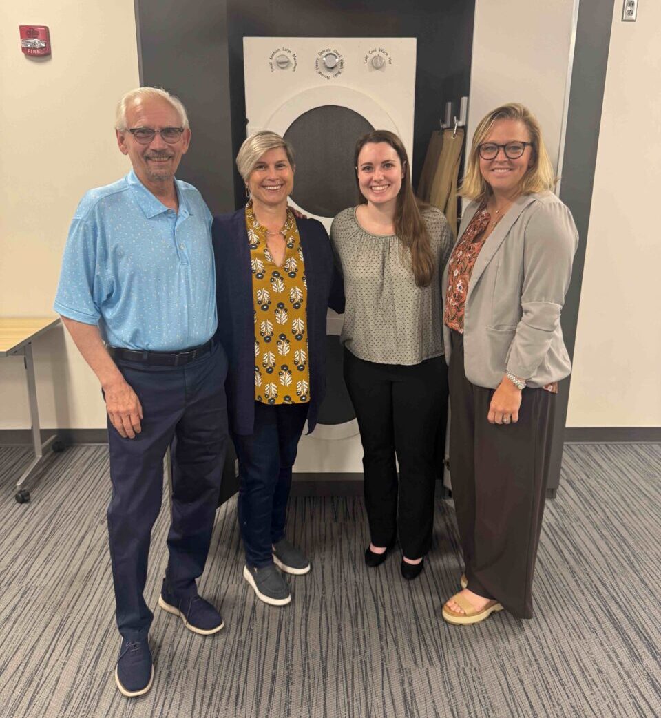 From left: Max Fuller Center for Innovation and Entrepreneurship Director Mike Bradshaw, Launch Tennessee's Jennifer Skjellum, 2025 occupational theraphy graduate Katelyn Henderson and Occupational Therapy Doctoral Capstone Coordinator Erin Melhorn.