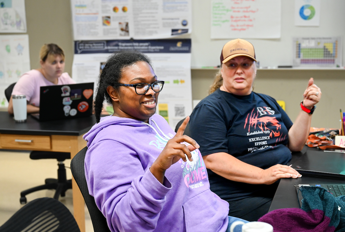 Brainerd High School teacher's Danielle Floyd (chemistry) and Stephanie Browning (algebra) were among the participants in the problem-based learning professional development workshop.
