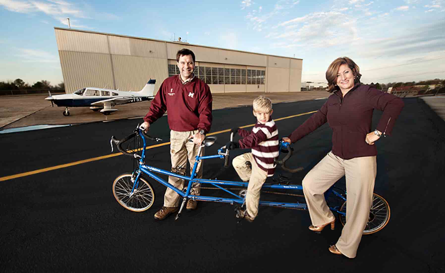 Dr. Lori Bruce rode a three-person bike with her husband, Dr. JW Bruce, and their son, Walker, during her time at Mississippi State University. Photo courtesy of Mississippi State University.