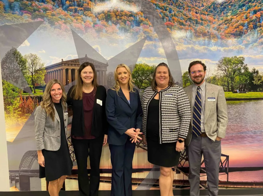 The RAIL System team includes, from left, Dr. Heather Nudd (UTC), Dr. Merilee McCurdy (UT Knoxville), Dr. April Ebbinger (Tennessee Department of Education), Dr. Amanda Hardin (UTC) and Dr. Patrick Morin (UTC).
