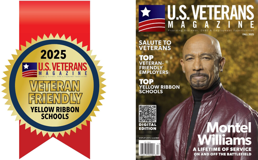 The ribbon signifying that has been named a Top Yellow Ribbon School by U.S. Veterans Magazine along with a cover of the magazine's latest issue