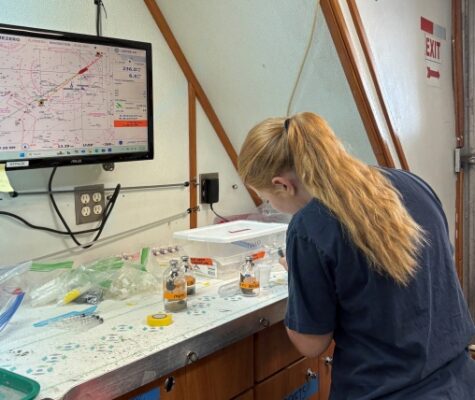 Rebecca Nix at a workstation doing research during her summer REU experience