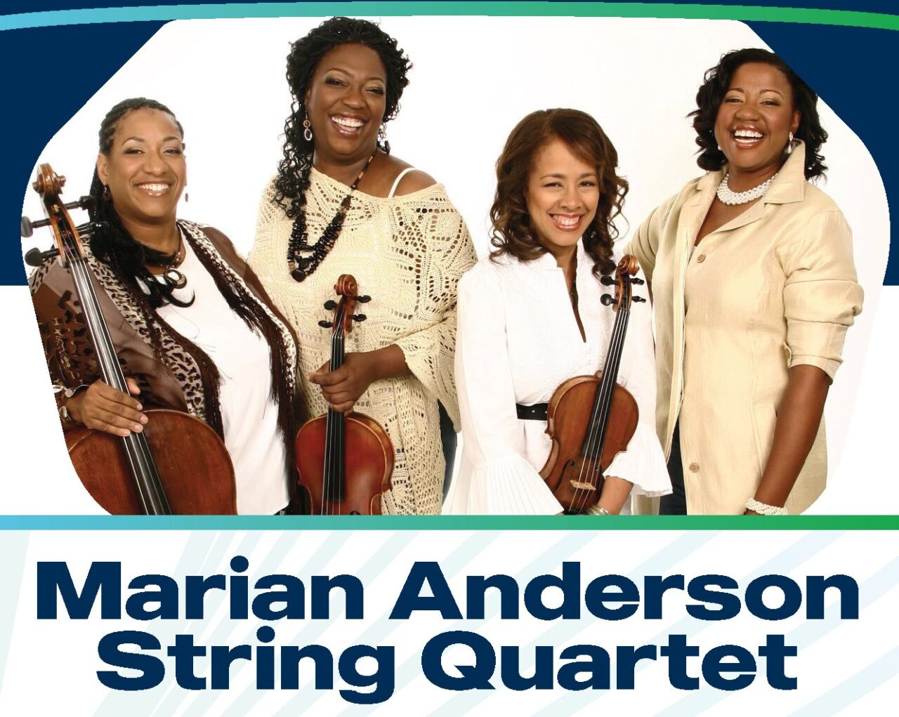 Promotional photo of the Marian Anderson String Quartet holding instruments